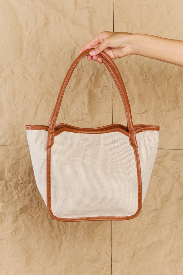 Fame Beach Chic Faux Leather Trim Tote Bag In Ochre