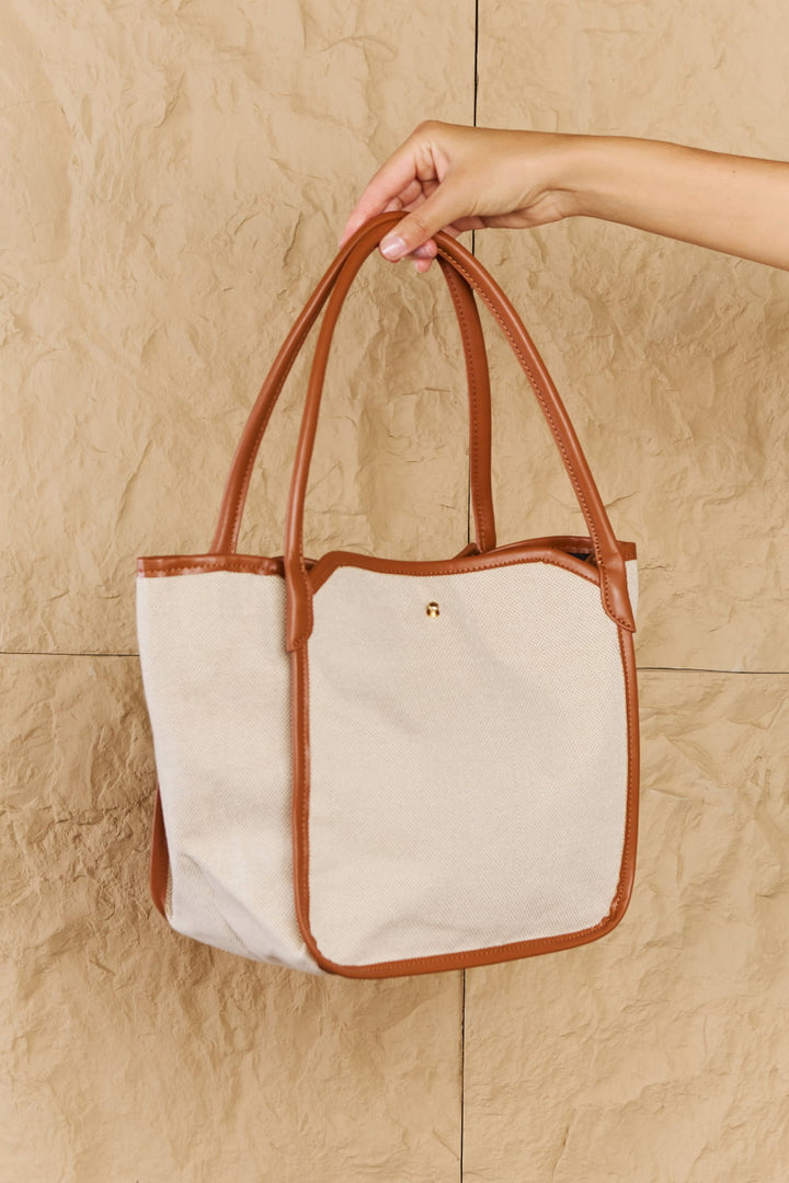 Fame Beach Chic Faux Leather Trim Tote Bag In Ochre