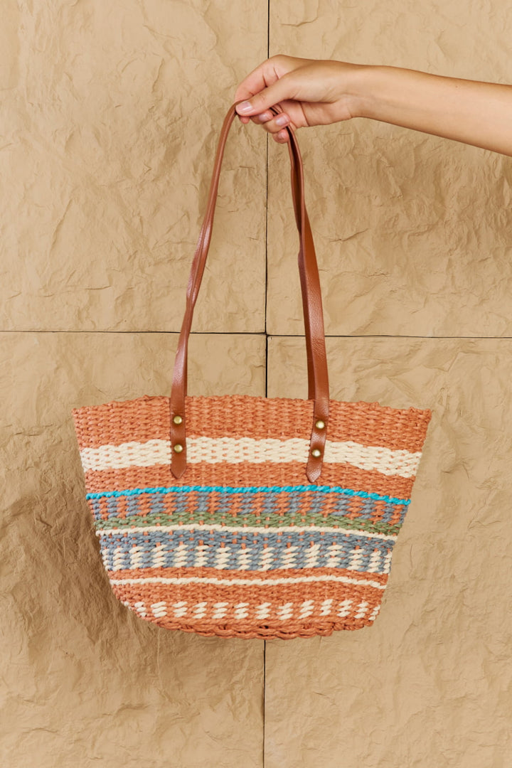 Fame By The Sand Straw Braided Striped Tote Bag