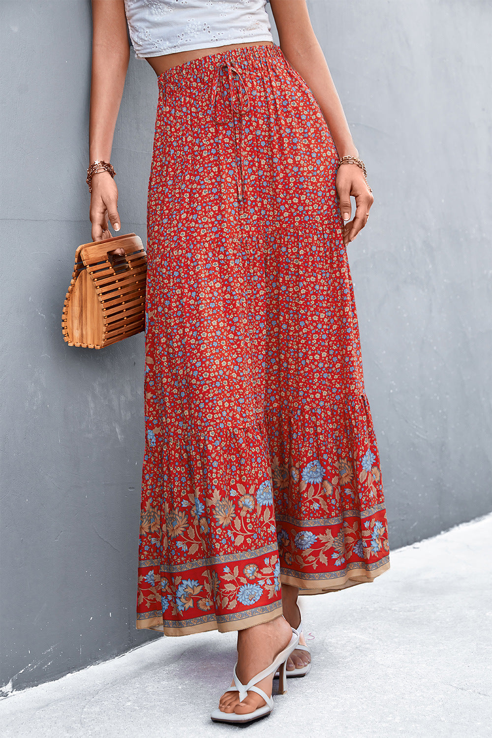 Floral Tied Maxi Skirt