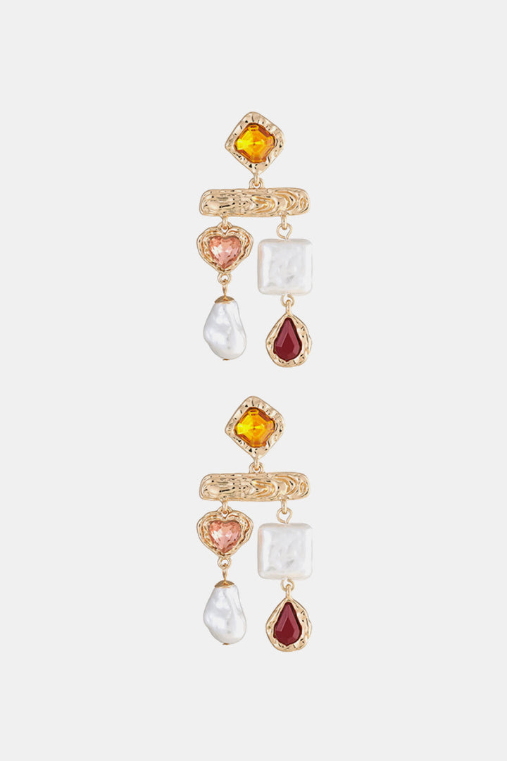 Glass Stone Synthetic Pearl Dangle Earrings