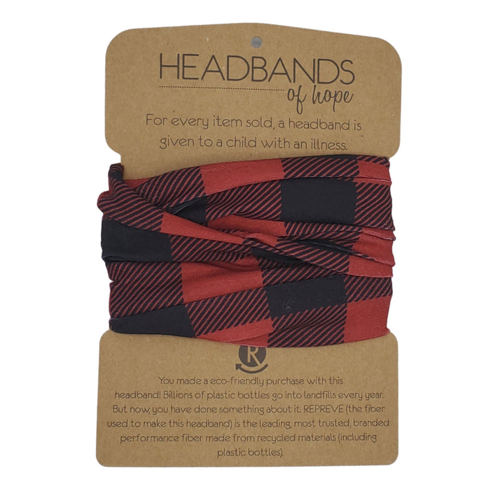 Headband - Headbands Of Hope - Red Buffalo Plaid Recycled Tube Turban