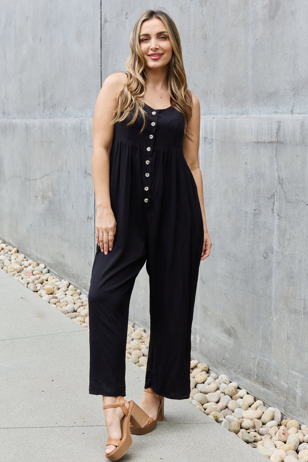 HEYSON All Day Full Size Wide Leg Button Down Jumpsuit In Black