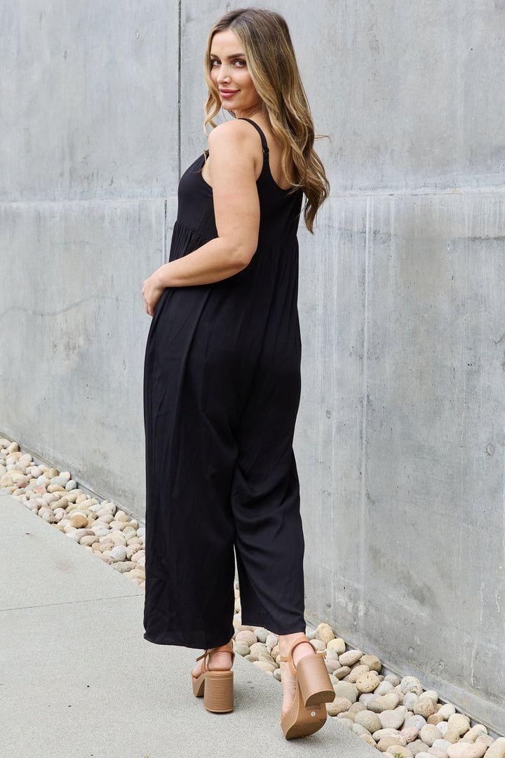 HEYSON All Day Full Size Wide Leg Button Down Jumpsuit In Black