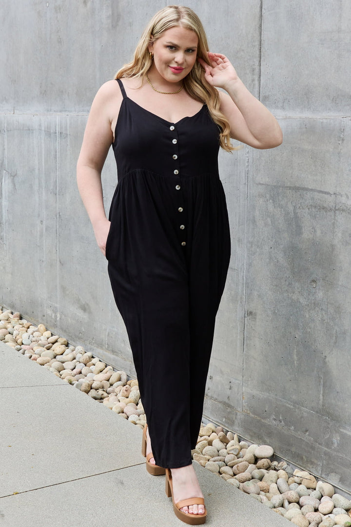 HEYSON All Day Full Size Wide Leg Button Down Jumpsuit In Black