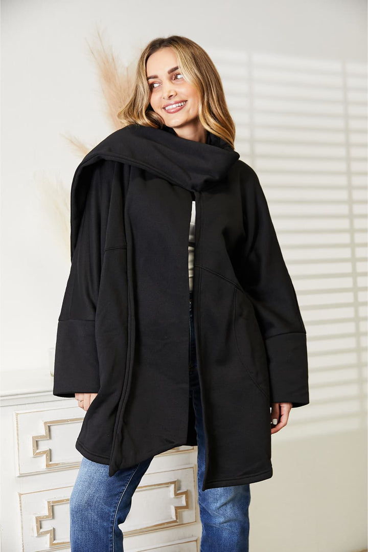 HEYSON Full Size Open Front Cardigan With Scarf Design