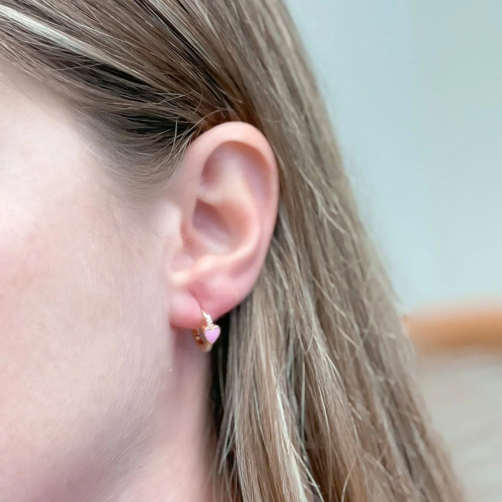 Womens - PREORDER: Enamel Heart Huggie Hoop Earrings In Assorted Colors