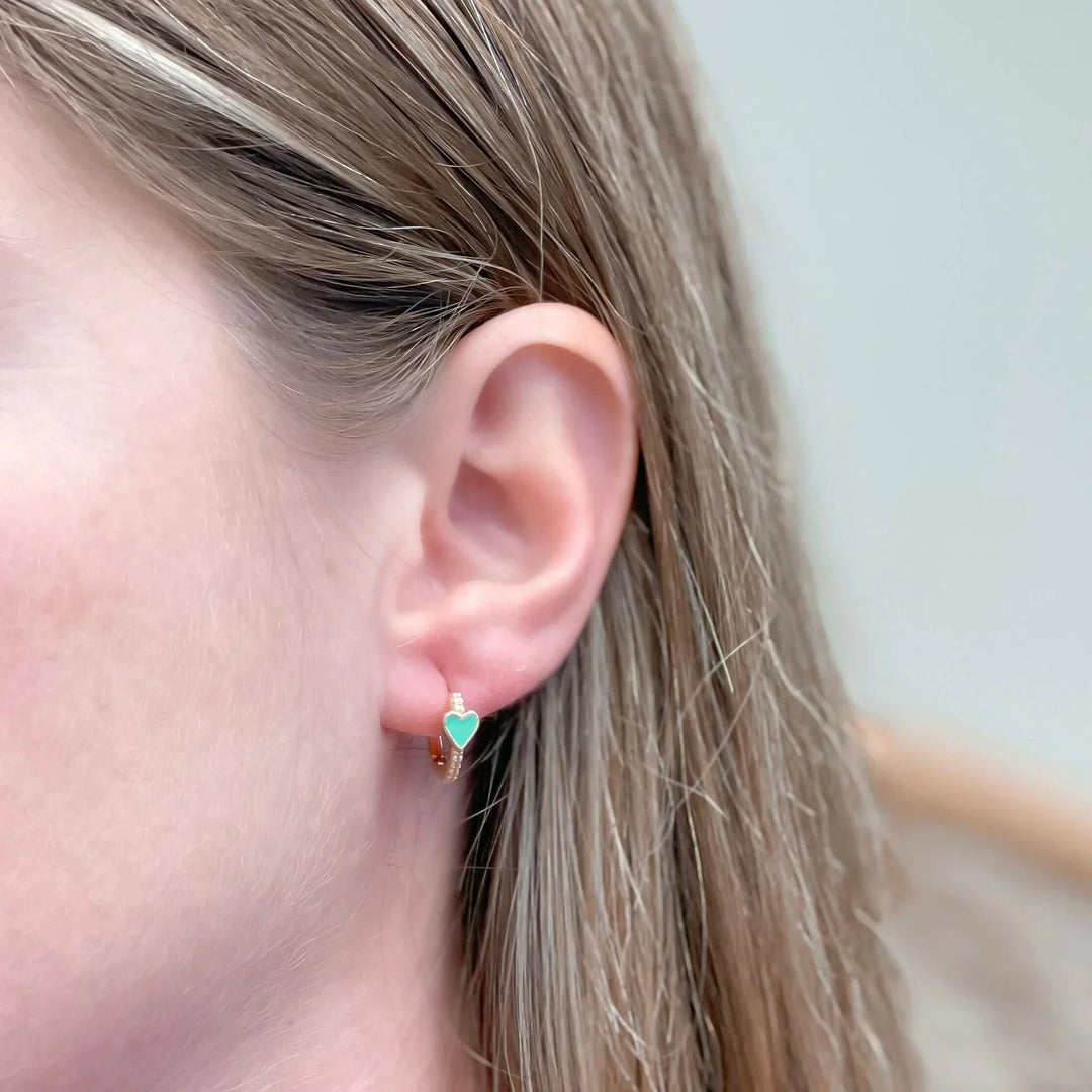 Womens - PREORDER: Enamel Heart Huggie Hoop Earrings In Assorted Colors
