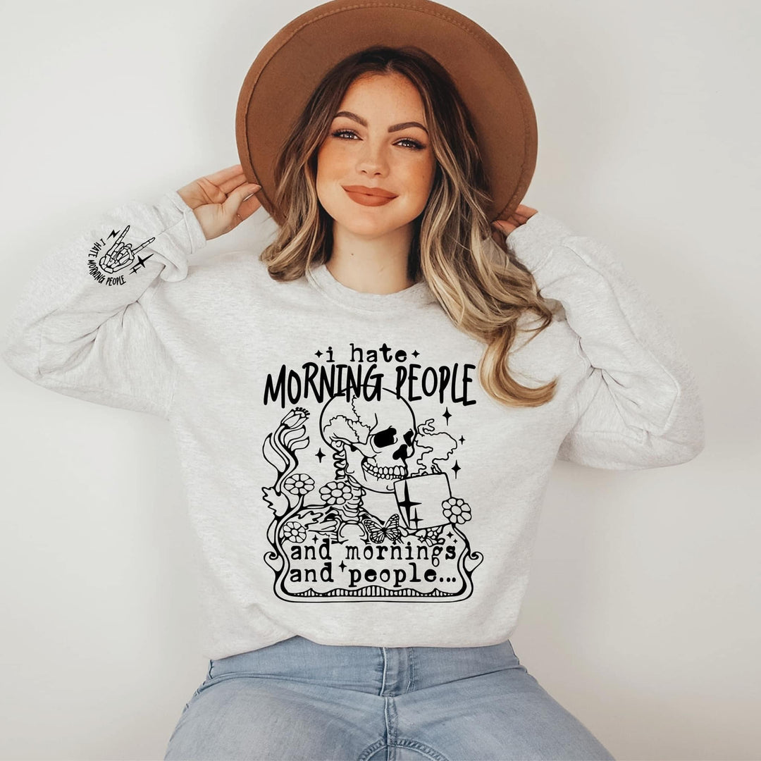 I Hate Morning People With  Sleeve Accent Sweatshirt