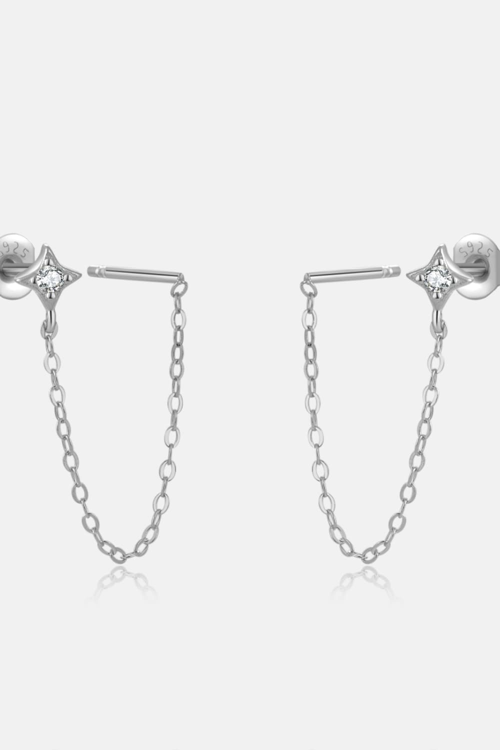 Inlaid Zircon Long Chain Stud Earrings