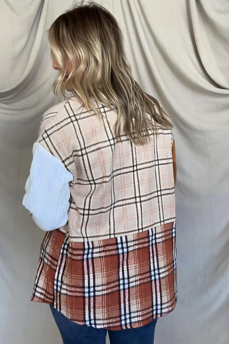 Jackets - Plaid Color Block Patchwork Shacket With Pocket
