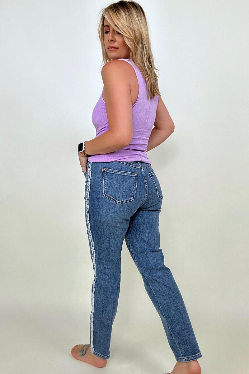 Jeans - Judy Blue High Waist Side Fray Slim Fit Jeans