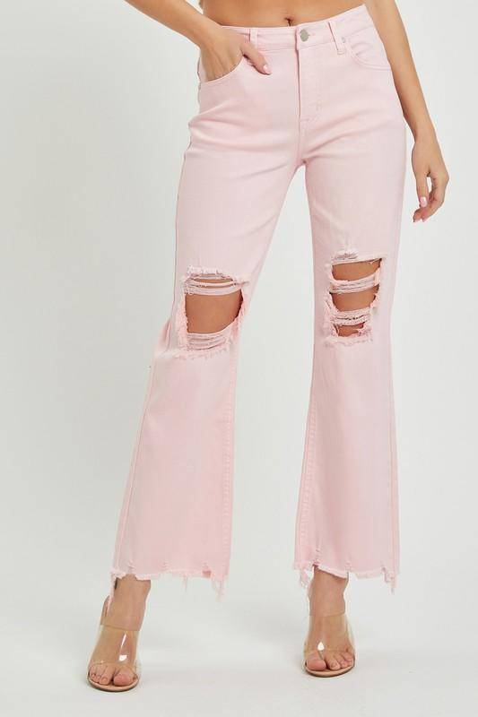 Jeans - Risen High Rise Destroyed Straight Pants