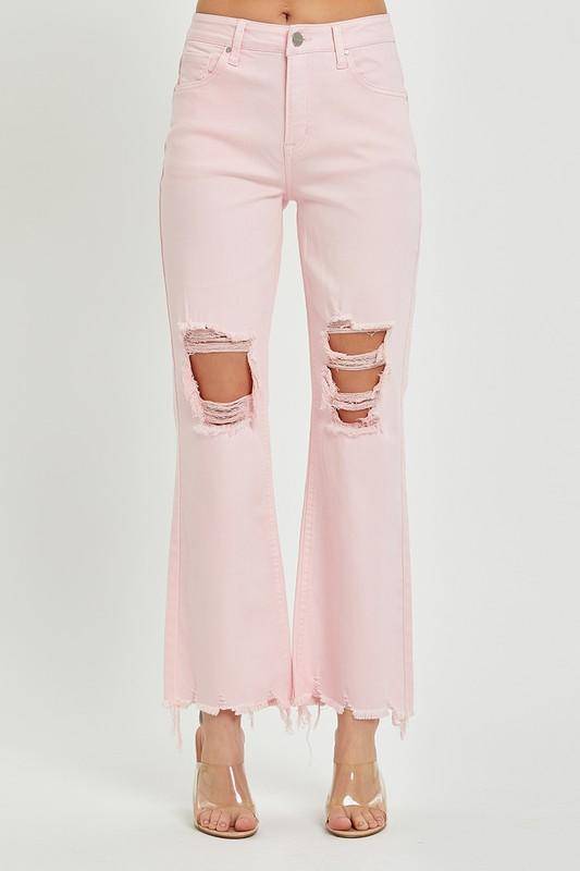 Jeans - Risen High Rise Destroyed Straight Pants