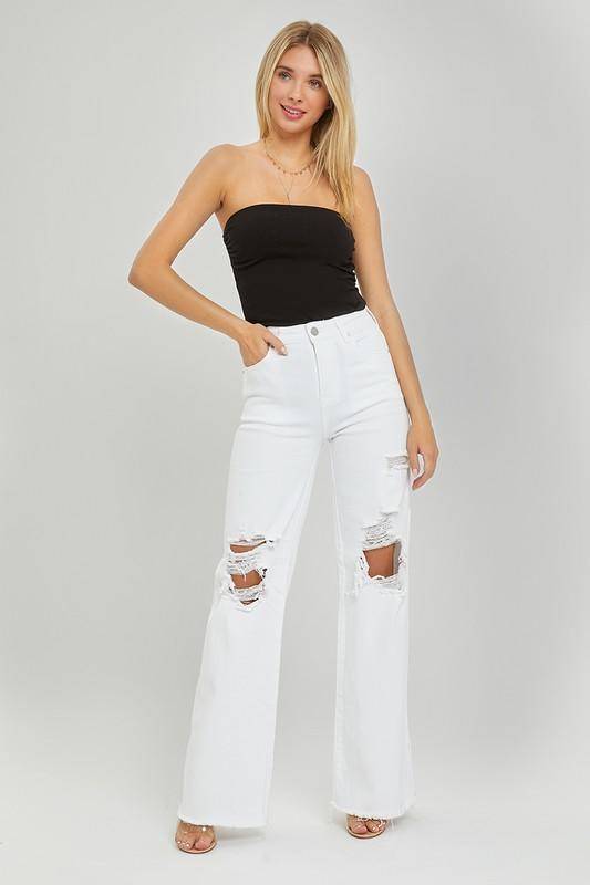 Jeans - Risen High Rise Distressed Wide Leg Dad Jeans