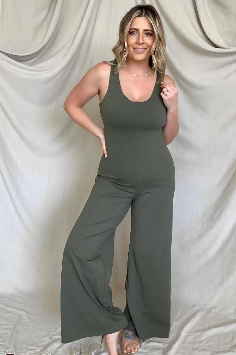 Jumpsuits - FawnFit Wide Leg Sleeveless Jumpsuit With Built-In Bra