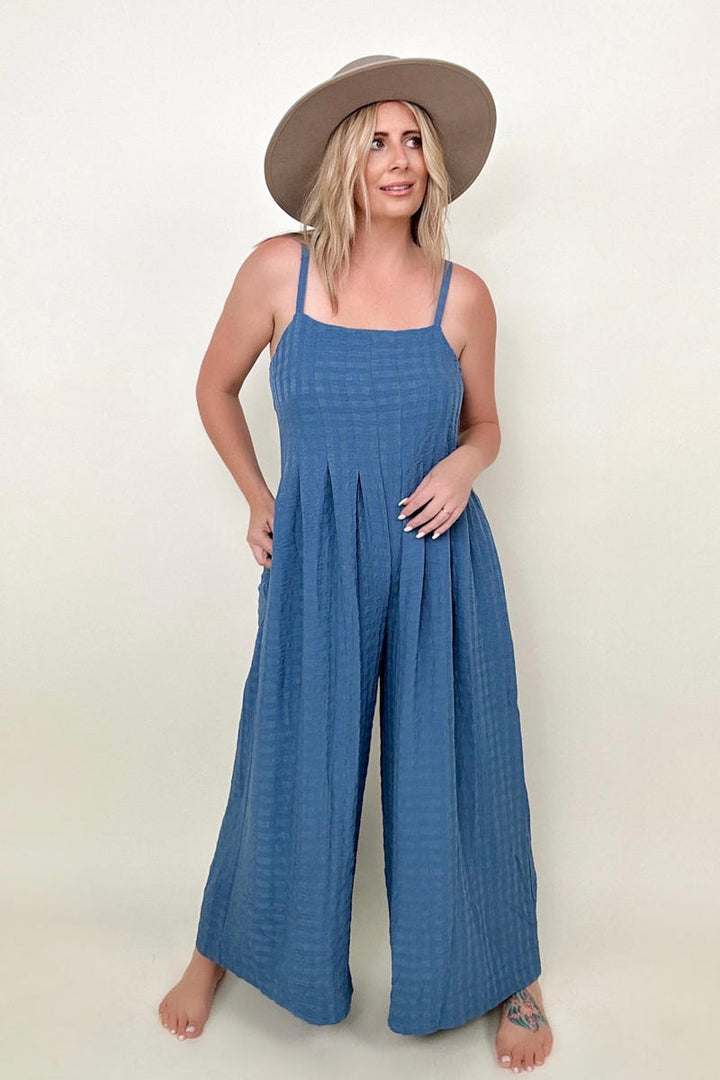 Jumpsuits - Gigio Textured Woven Spaghetti Strap Jumpsuit