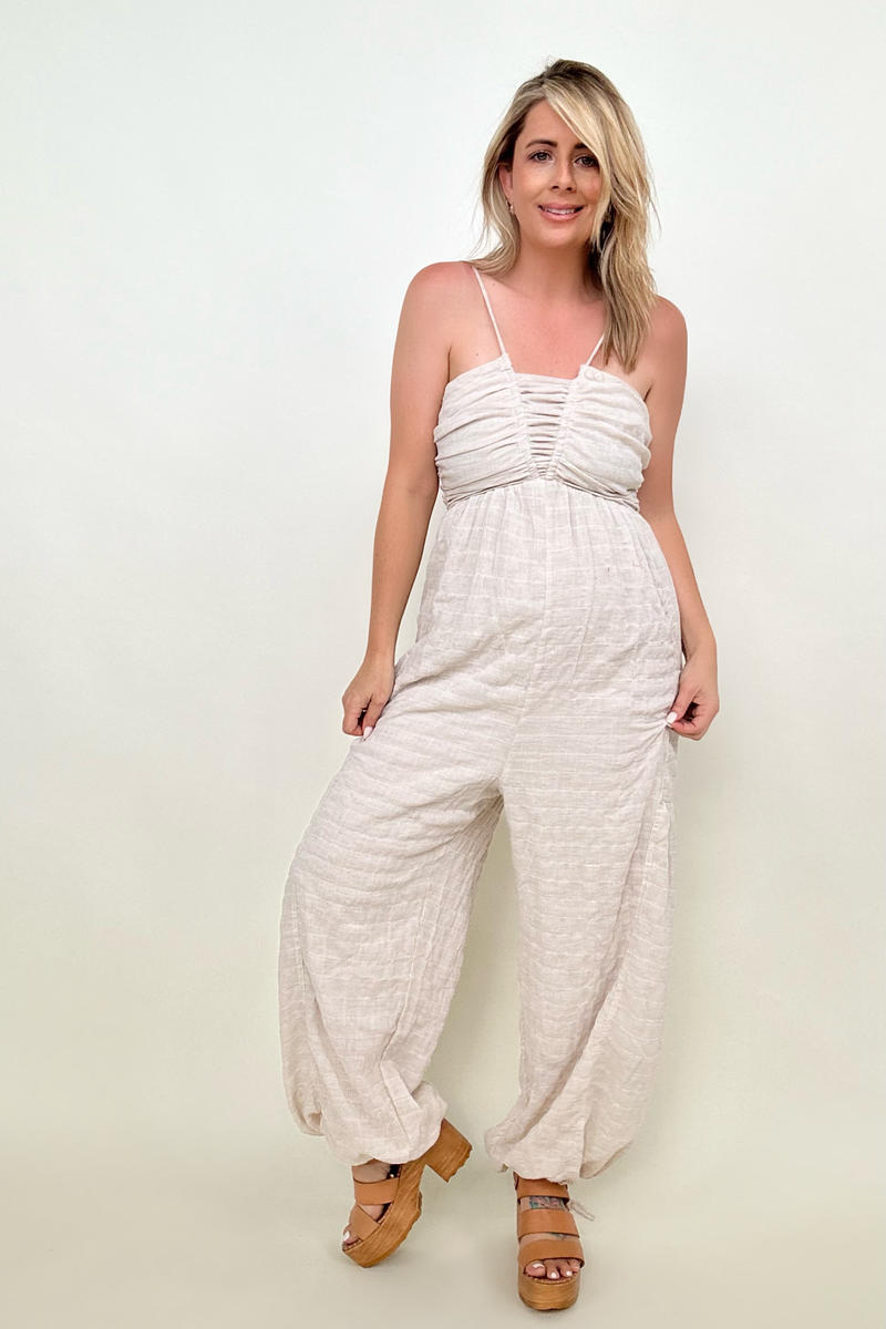 Jumpsuits - White Birch Sleeveless Halter Tie Back Woven Jumpsuit