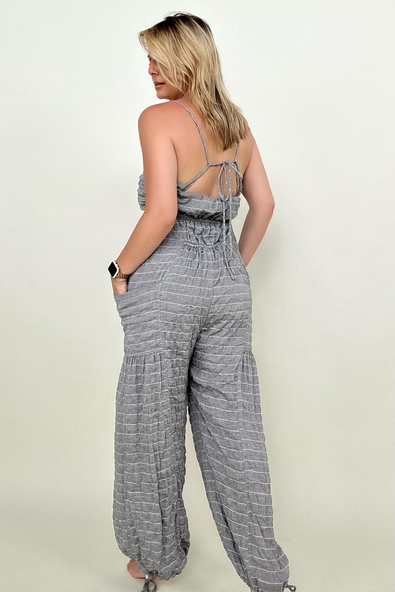 Jumpsuits - White Birch Sleeveless Halter Tie Back Woven Jumpsuit