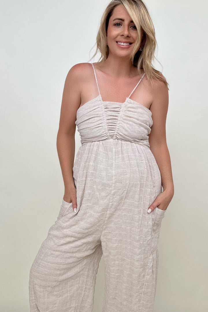 Jumpsuits - White Birch Sleeveless Halter Tie Back Woven Jumpsuit