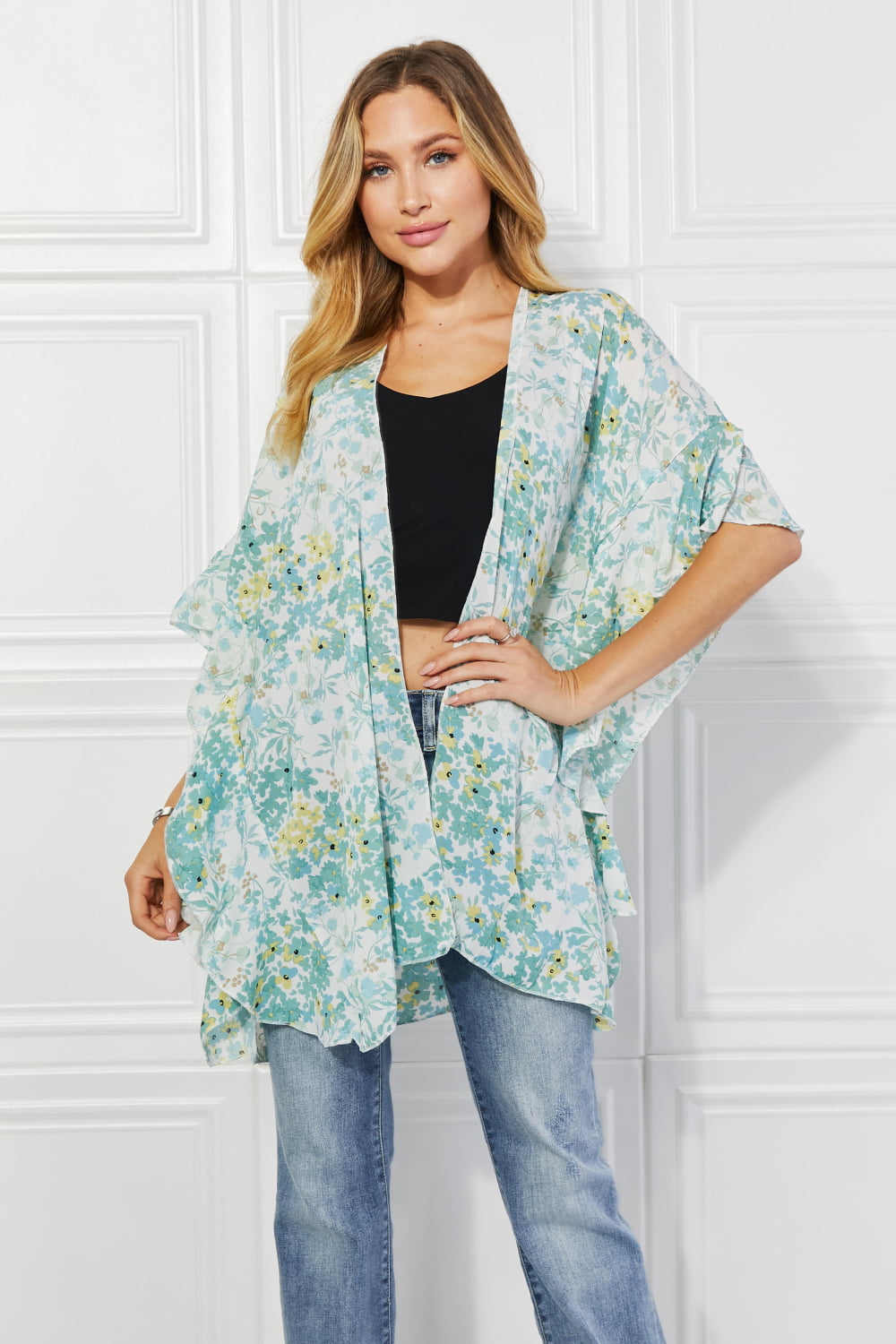 Justin Taylor Fields Of Poppy Floral Kimono In Green