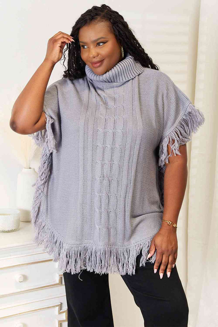 Justin Taylor Turtle Neck Fringe Poncho