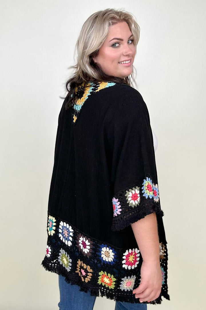 Kimonos - Umgee Linen Blend Patch Crochet Kimono