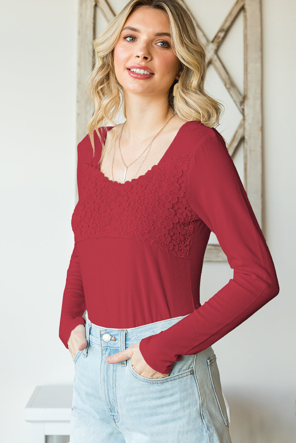 Lace Crochet Long Sleeve Top