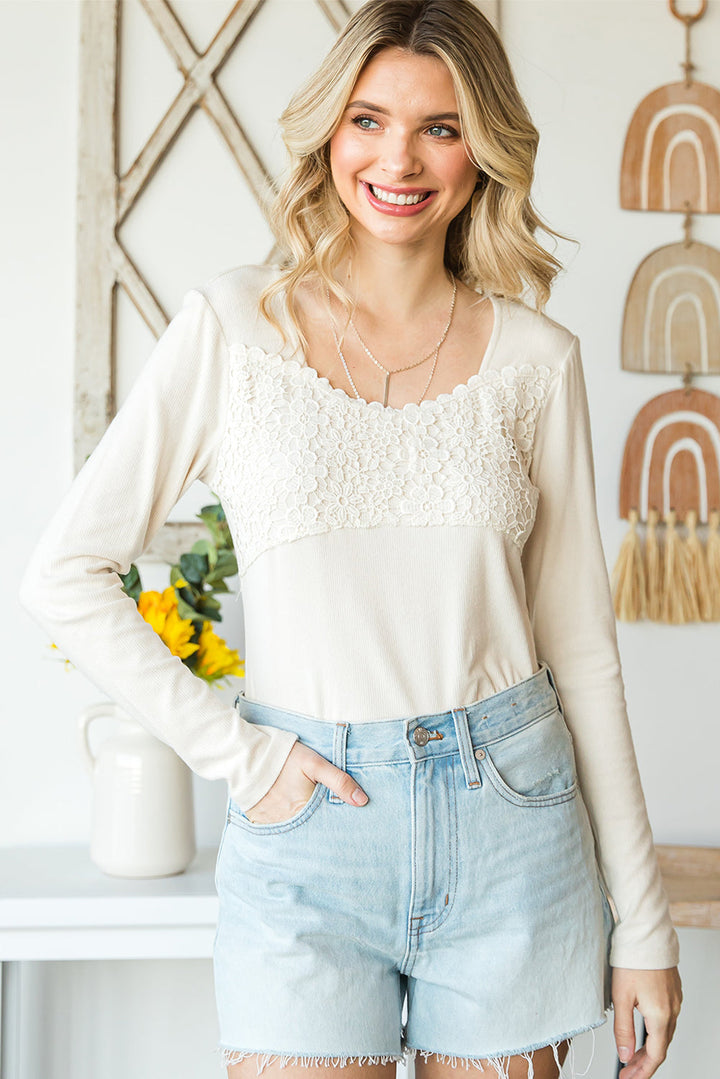 Lace Crochet Long Sleeve Top