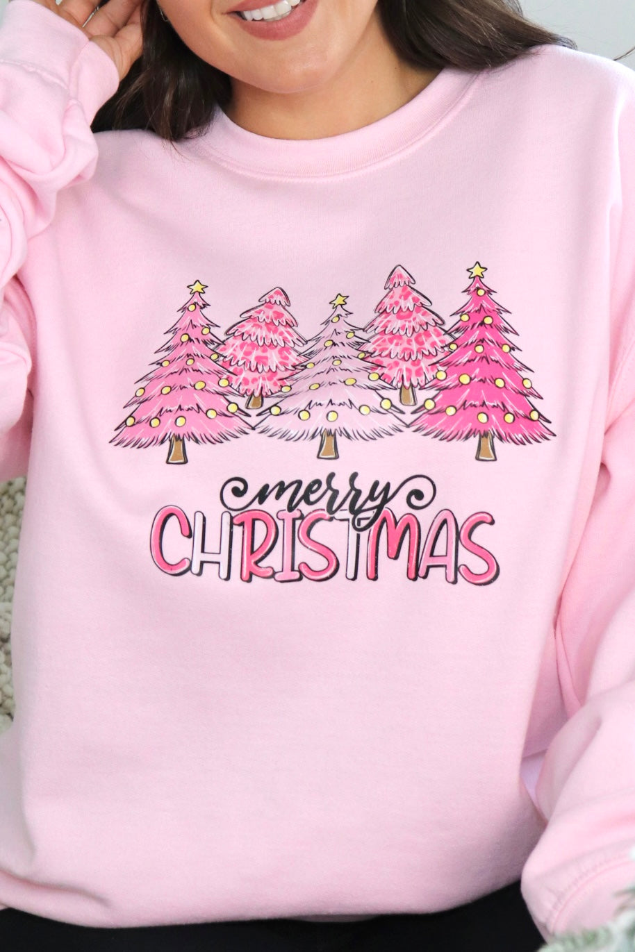 MERRY CHRISTMAS PINK TREE SWEATSHIRT