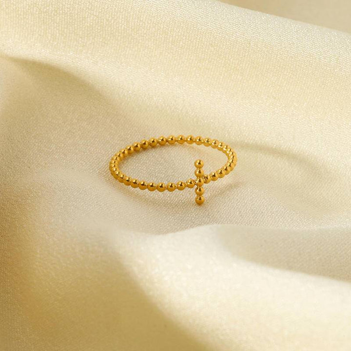 18K Gold Plated Cross Beaded Ring (With Box)-Ever Joy