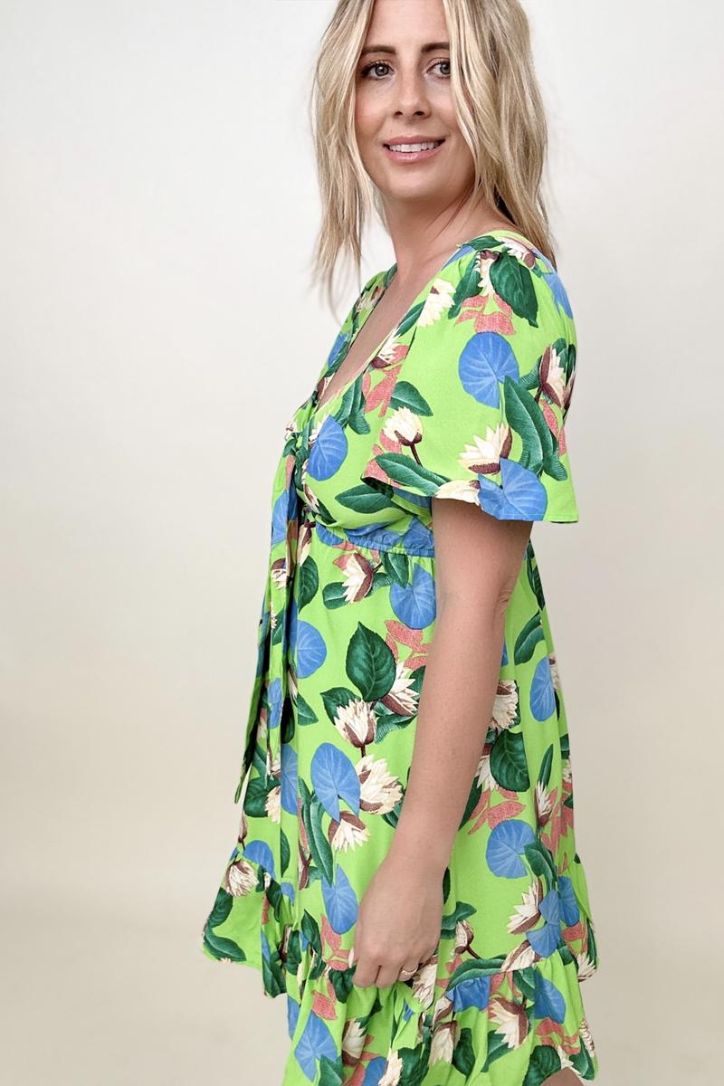 Mini Dresses - Gigio Tropical Print Flutter Sleeve Mini Dress
