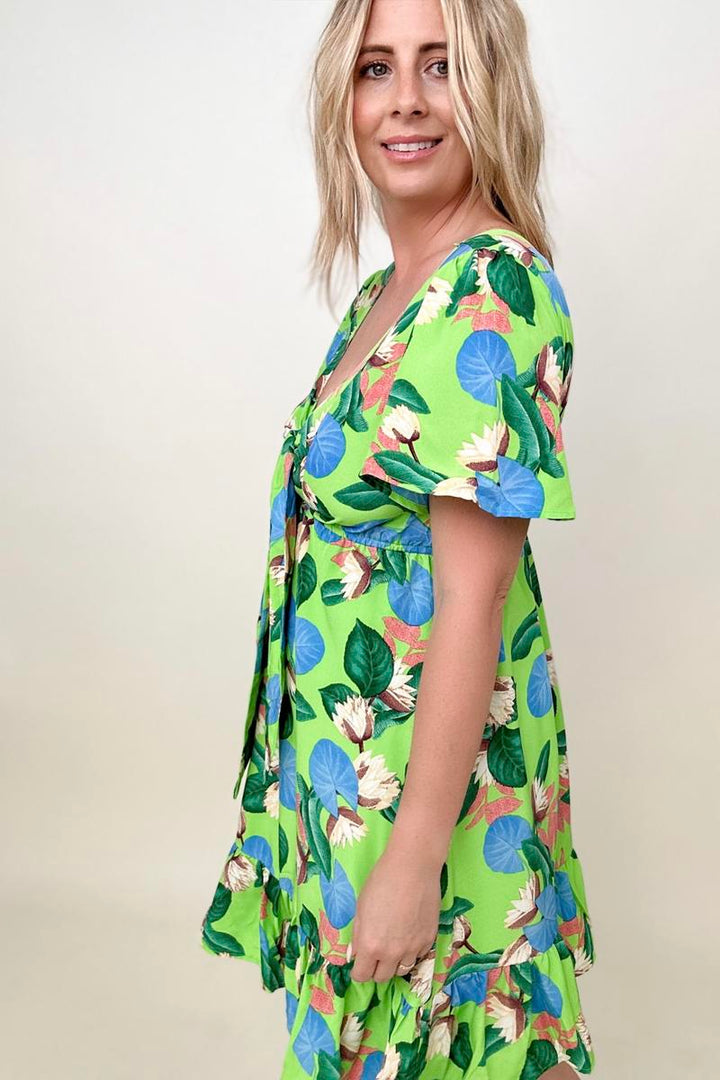 Mini Dresses - Gigio Tropical Print Flutter Sleeve Mini Dress
