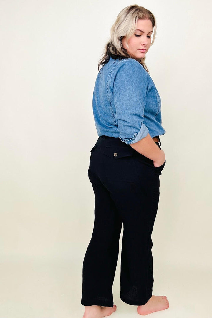 Pants - Cotton Bleu Cotton Gauze Back Pocket Detailed Pants