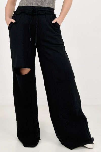 Pants - New Colors - Zenana French Terry Laser Cut Pants With Pockets
