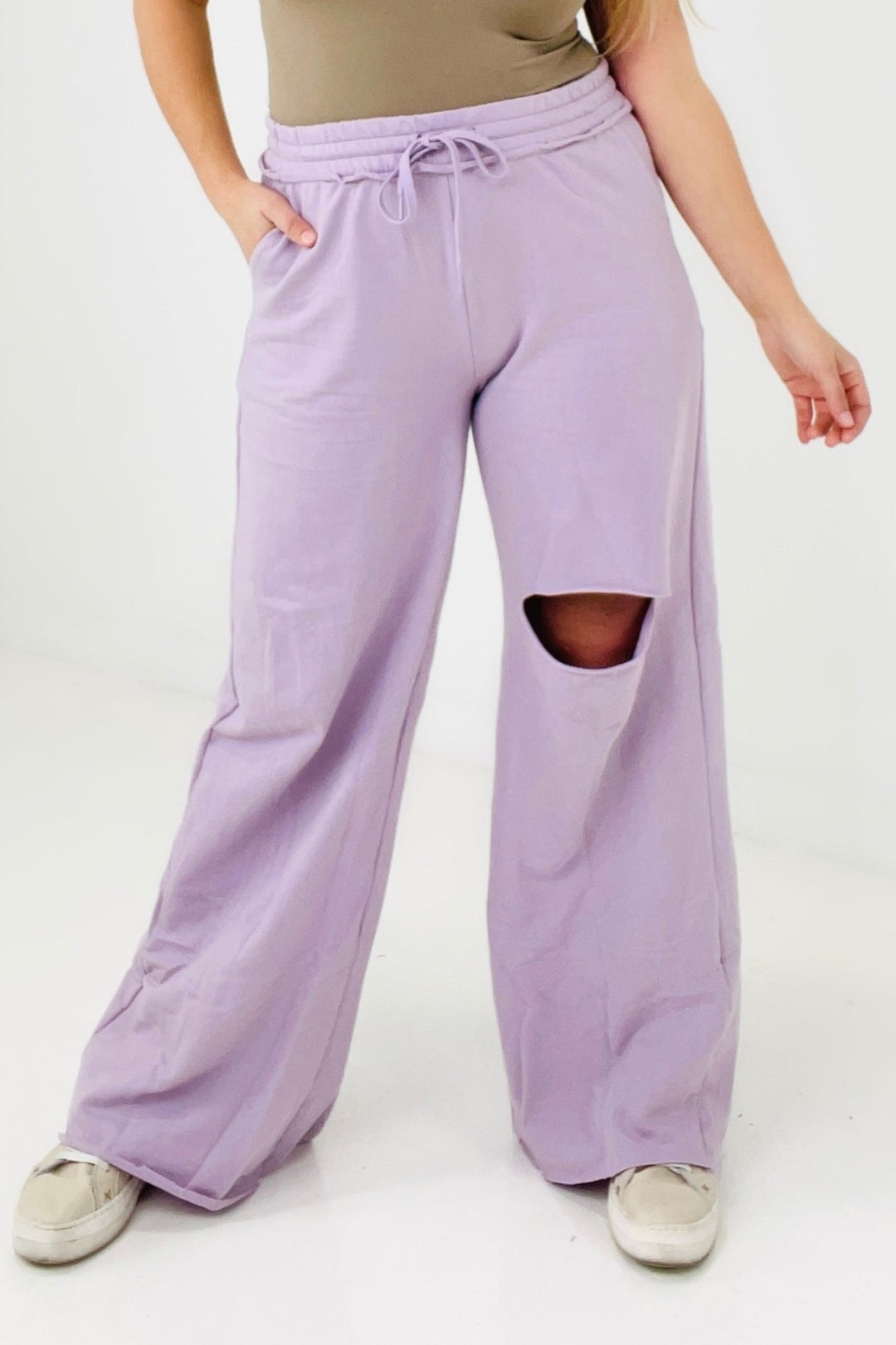 Pants - New Colors - Zenana French Terry Laser Cut Pants With Pockets