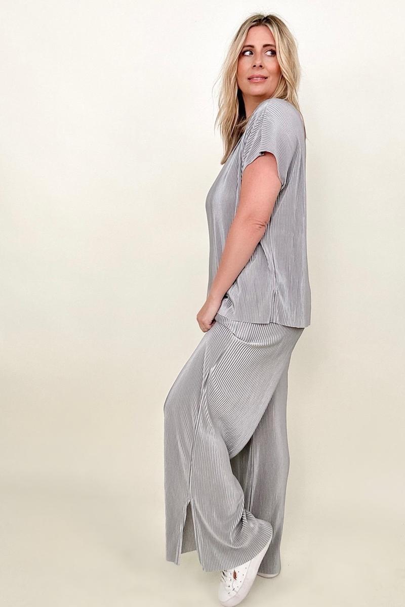 Pants - Petal Dew Satin Plisse Palazzo Pants With Pockets