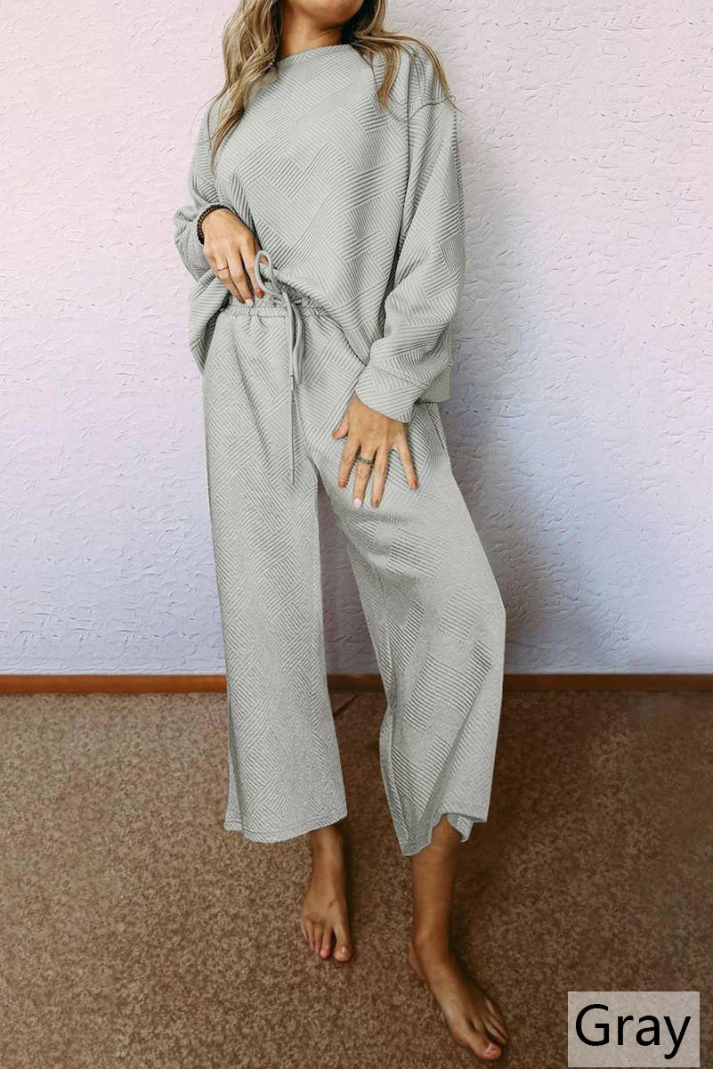 Pants Sets - Relaxed Fit Embossed Print Knit Set