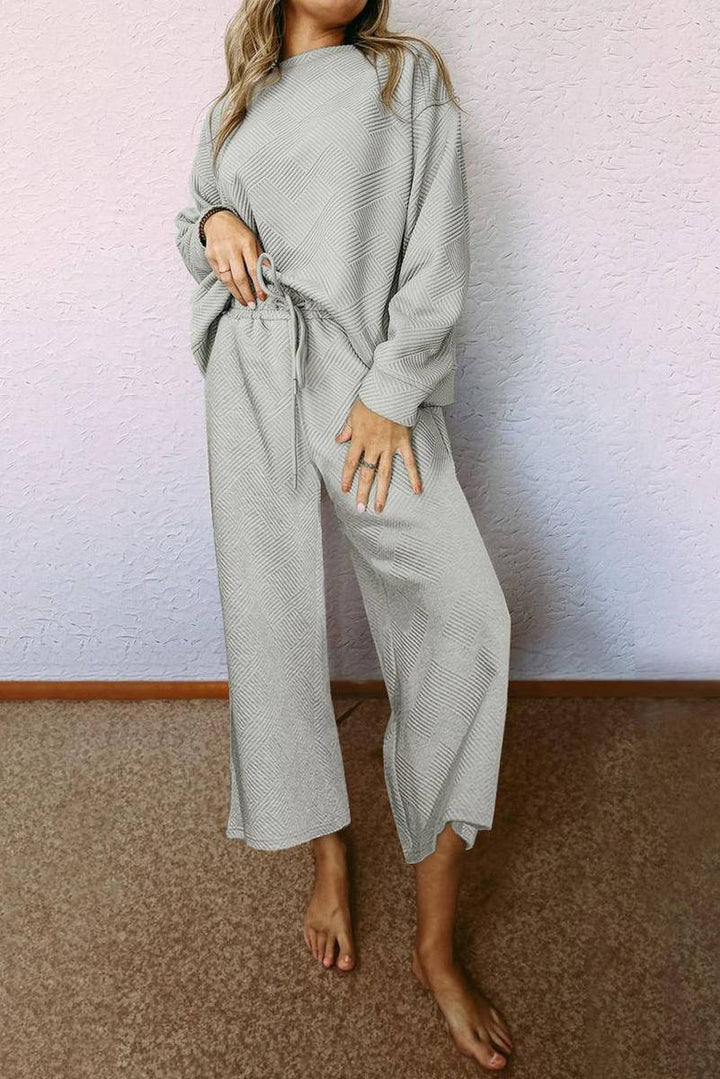 Pants Sets - Relaxed Fit Embossed Print Knit Set