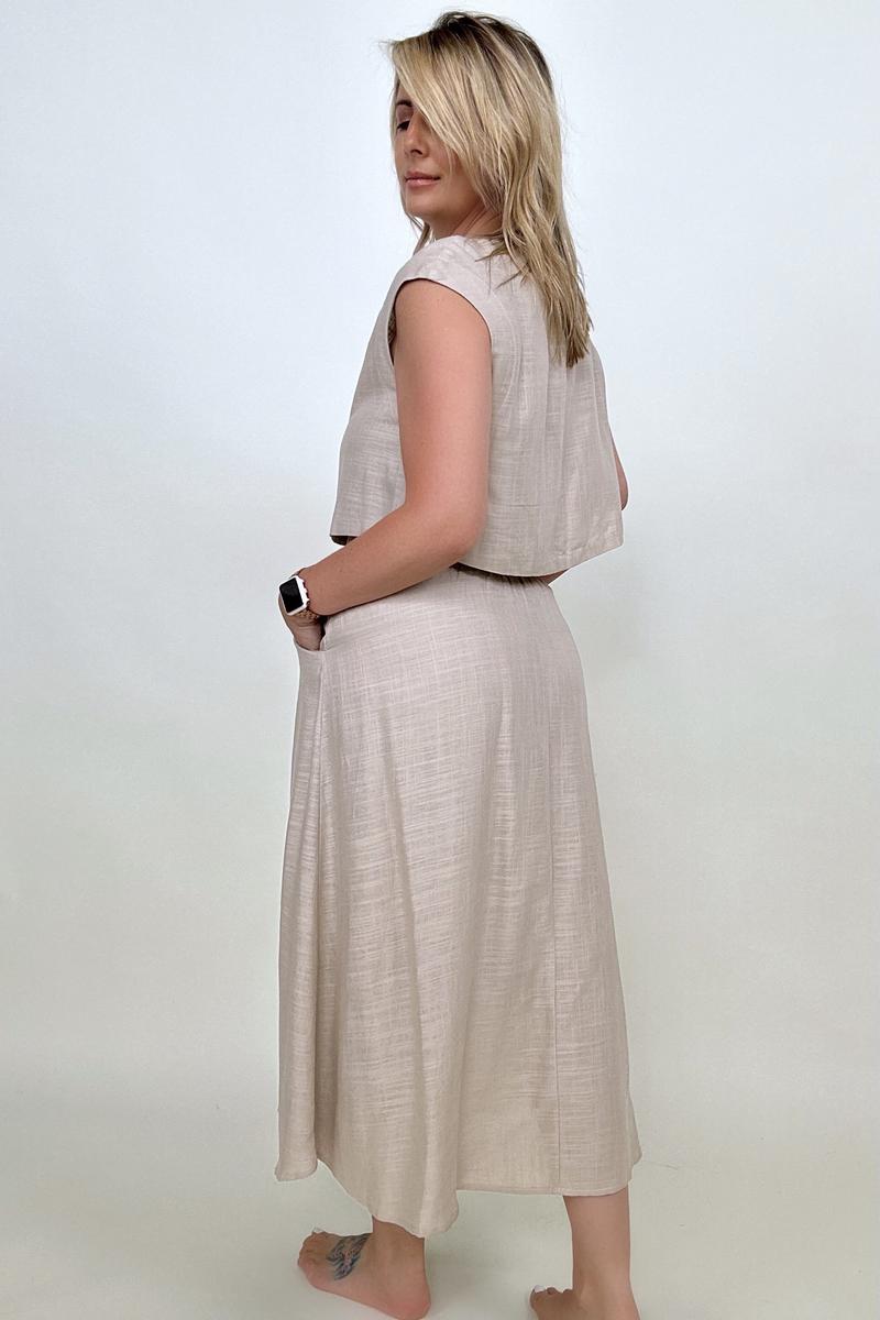 Pants Sets - White Birch Sleeveless Linen Top And Skirt Set