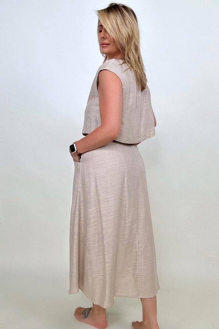 Pants Sets - White Birch Sleeveless Linen Top And Skirt Set