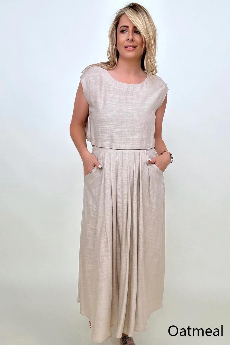 Pants Sets - White Birch Sleeveless Linen Top And Skirt Set