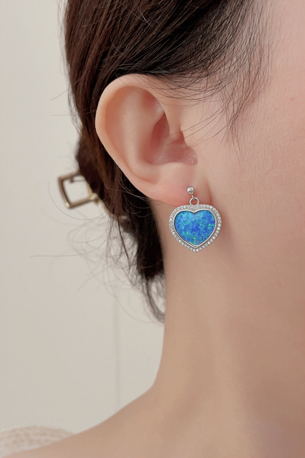 Platinum-Plated Opal Heart Earrings