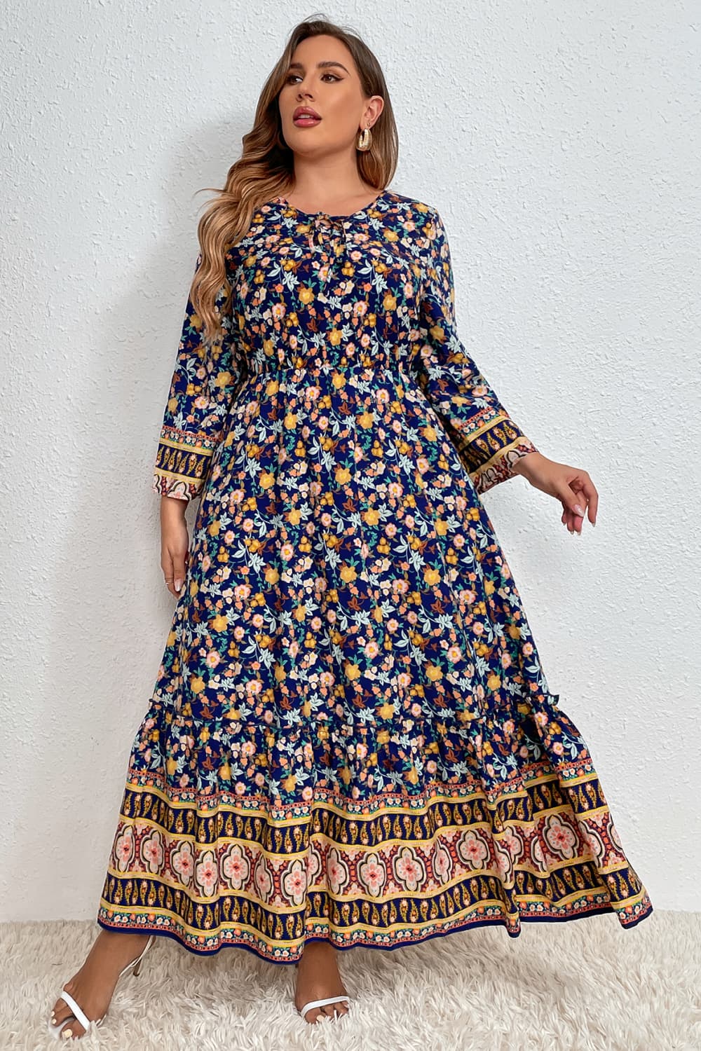 Plus Size Bohemian Round Neck Maxi Dress