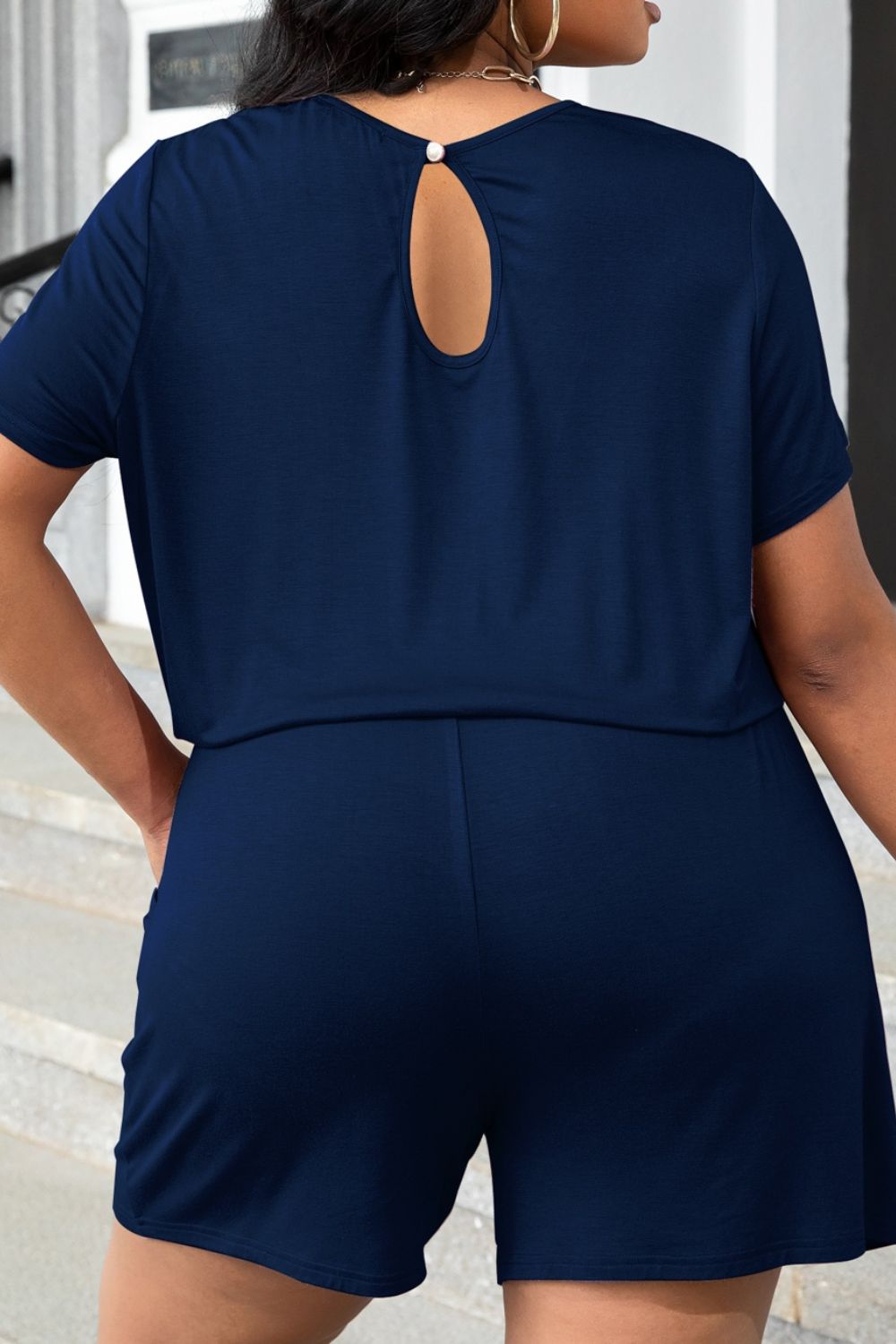 Plus Size Drawstring Waist Romper With Pockets