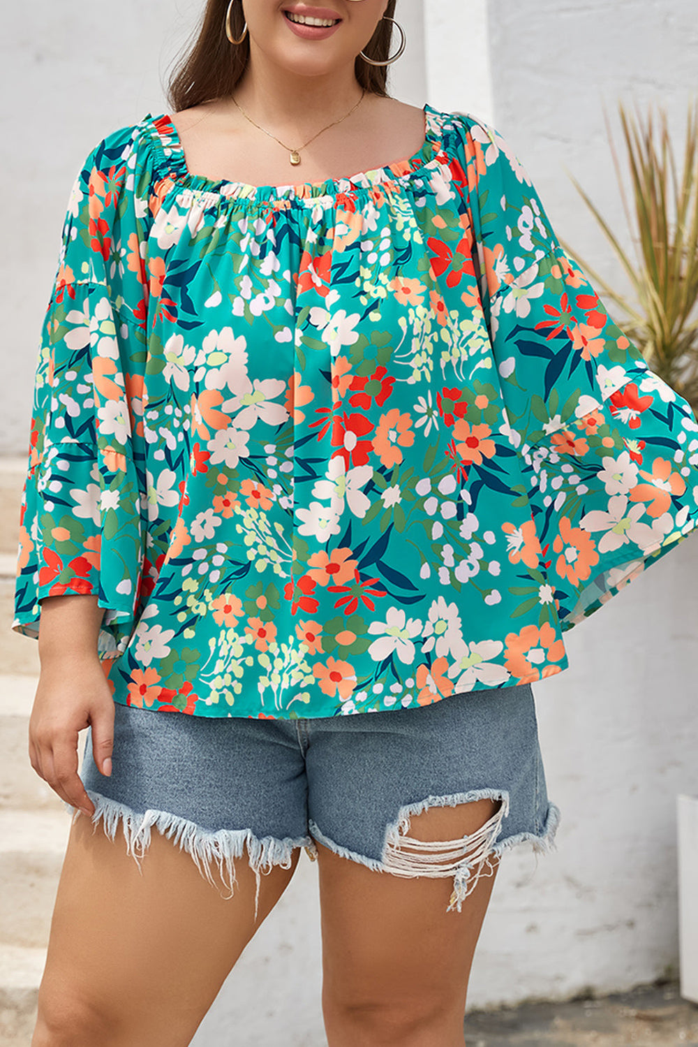 Plus Size Floral Off-Shoulder Blouse