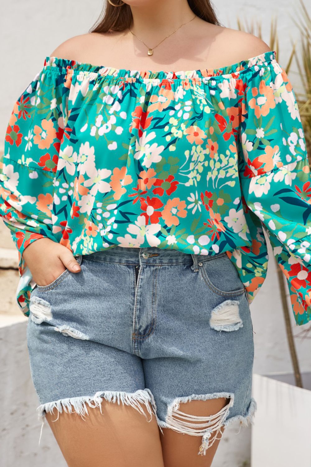 Plus Size Floral Off-Shoulder Blouse