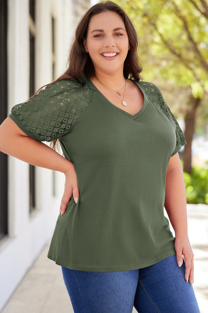 Plus Size Spliced Lace V-Neck Top