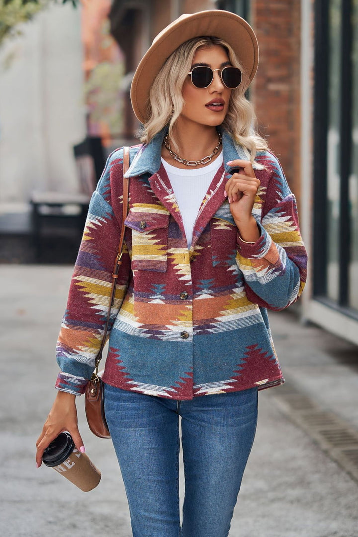 Printed Collared Neck Jacket