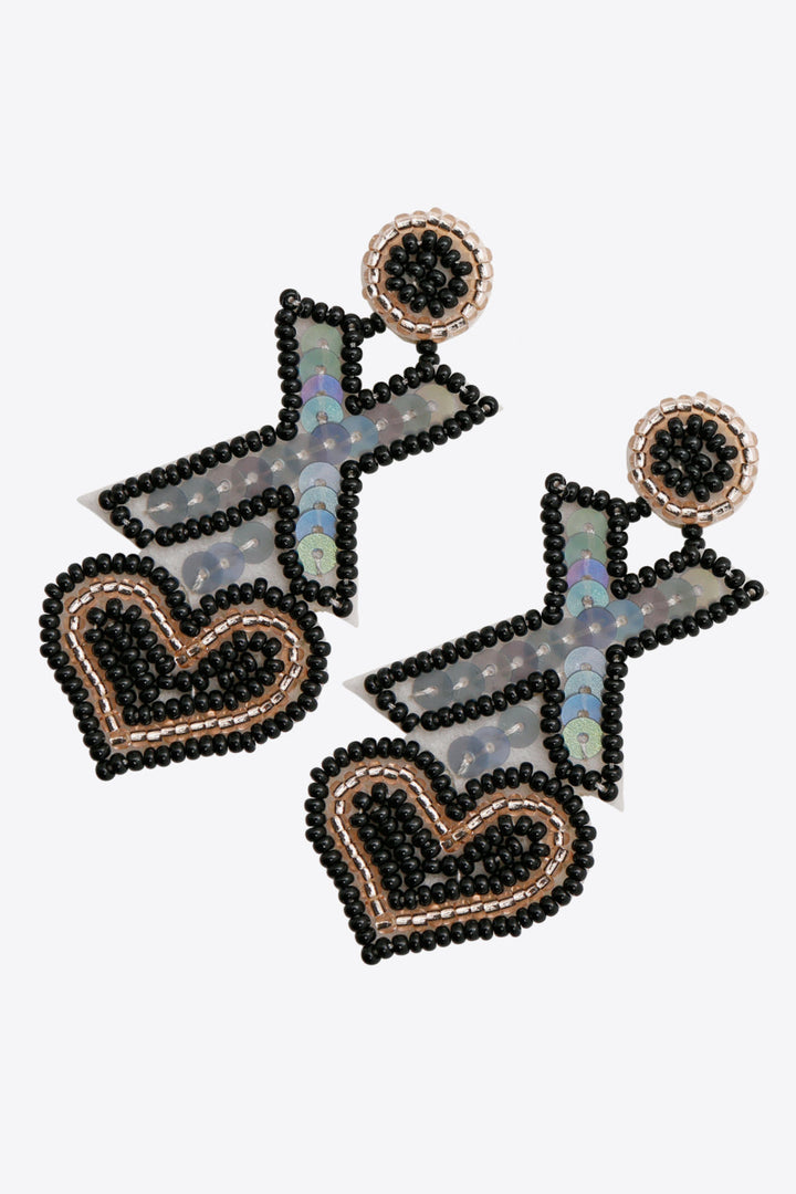 Random 2-Pair Heart And X-Shape Bead Dangle Earrings